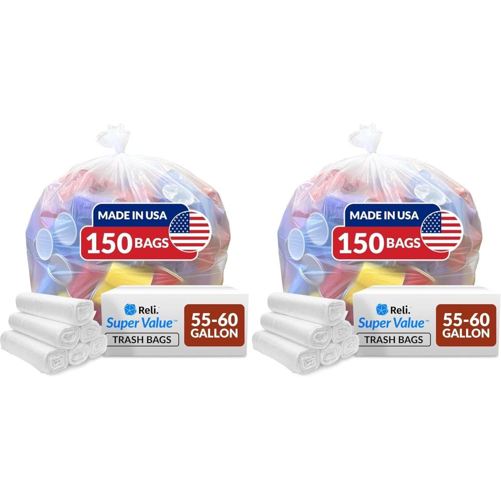 image:imageReli Easy Grab Trash Bags 5560 Gallon 150 Count Clear Star Seal Super High Density Rolls Heavy Duty Can Liners Garbage Bags Bulk Bags 50 55 60 Gallon Capacity1 Count Pack of 300