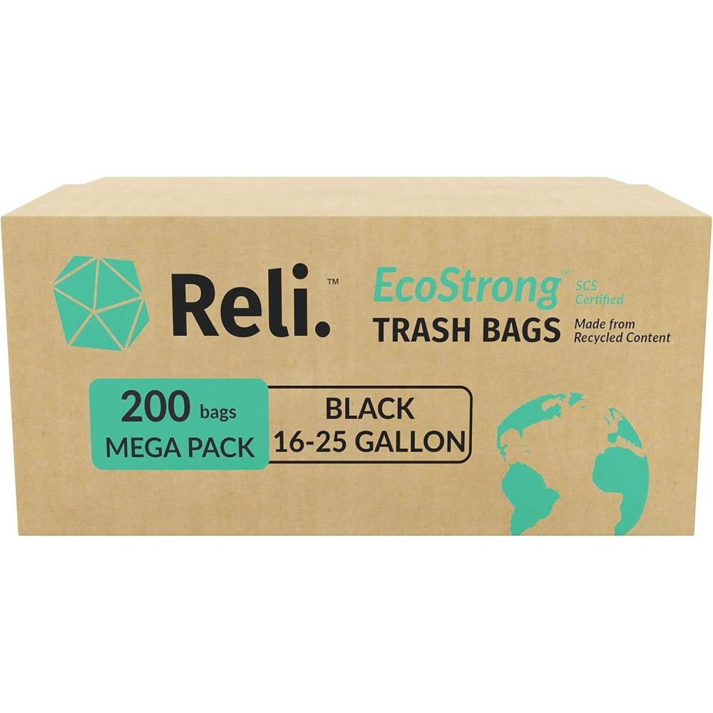 image:imageReli EcoStrong 1625 Gallon Trash Bags  200 Count Bulk  Black  EcoFriendly  Made from Recycled Material