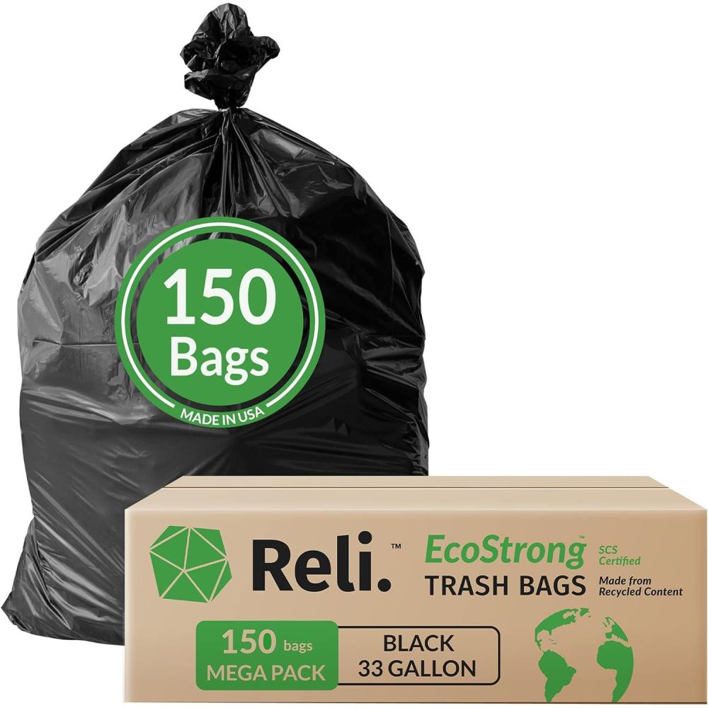 image:imageReli EcoStrong 33 Gallon Trash Bags 150 Count Bulk Black EcoFriendly Made from Recycled Material