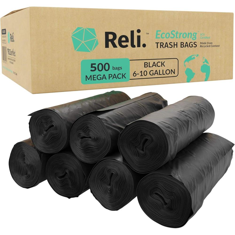 image:imageReli EcoStrong 610 Gallon Trash Bags  500 Count Bulk  Black  EcoFriendly  Made from Recycled Material1 Count Pack of 500