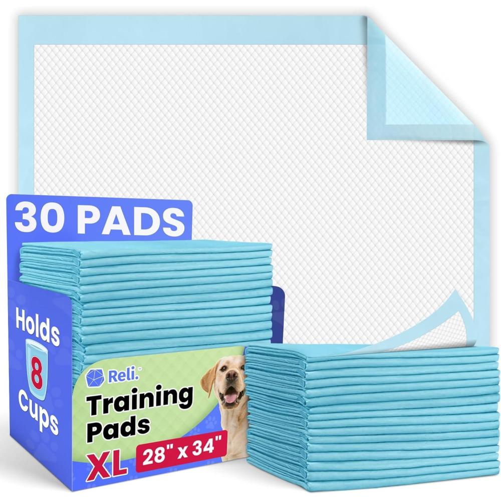 image:imageReli LeakProof Puppy Pads 30 Pack  Pee Pads for Dogs  8 Cups Absorbency for Multiple Dog amp Pet Potty Training Extra Large 28x34