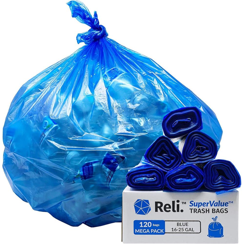 image:imageReli SuperValue 1625 Gallon Recycling Bags  120 Count  Blue Trash Bags