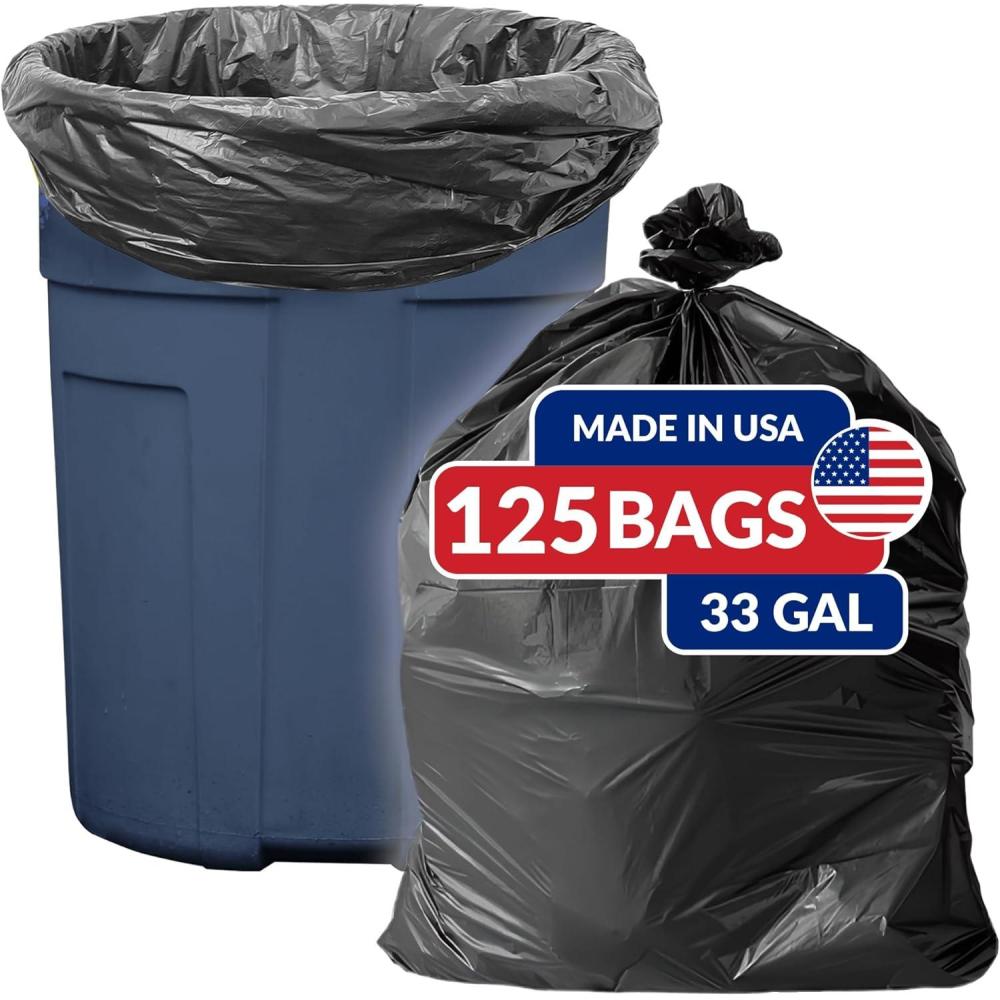 image:imageReli SuperValue 33 Gallon Trash Bags  125 Count  Made in USA  Heavy Duty  Black MultiUse Garbage Bags