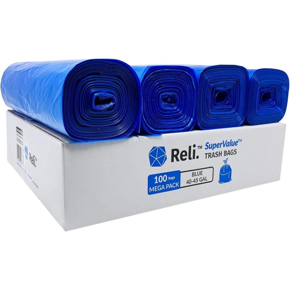 image:imageReli SuperValue 4045 Gallon Recycling Bags  100 Count  Blue Trash Bags