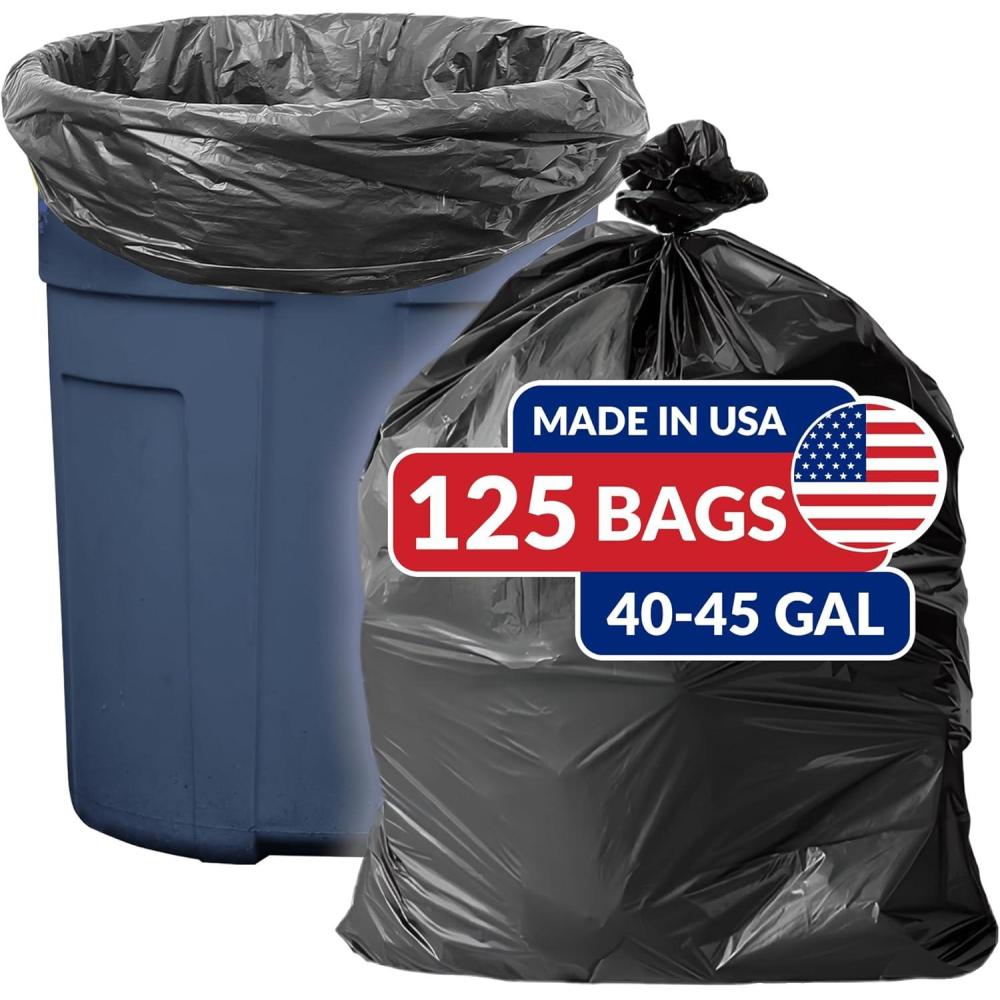 image:imageReli SuperValue 4045 Gallon Trash Bags  125 Count  Made in USA  Heavy Duty  Black MultiUse Garbage Bags1 Count Pack of 125
