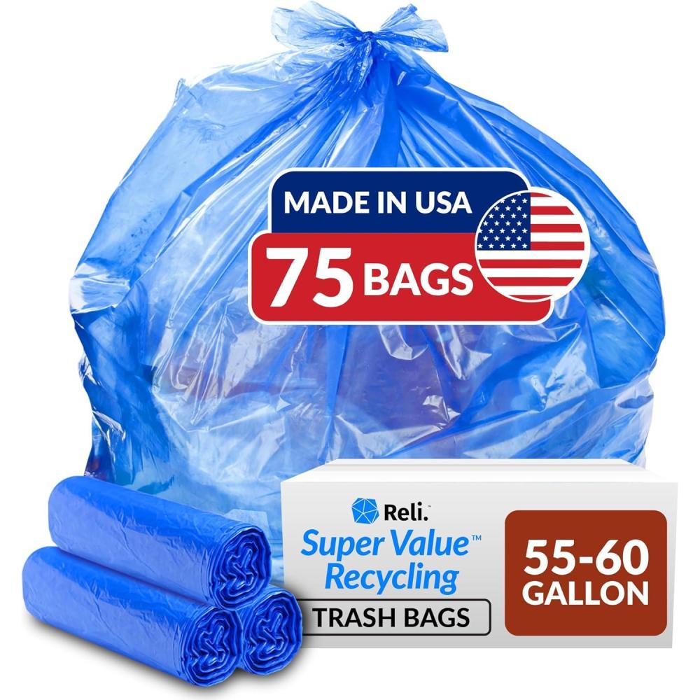 image:imageReli SuperValue 5560 Gallon Recycling Bags  75 Count  Blue Trash Bags  Made in the USA