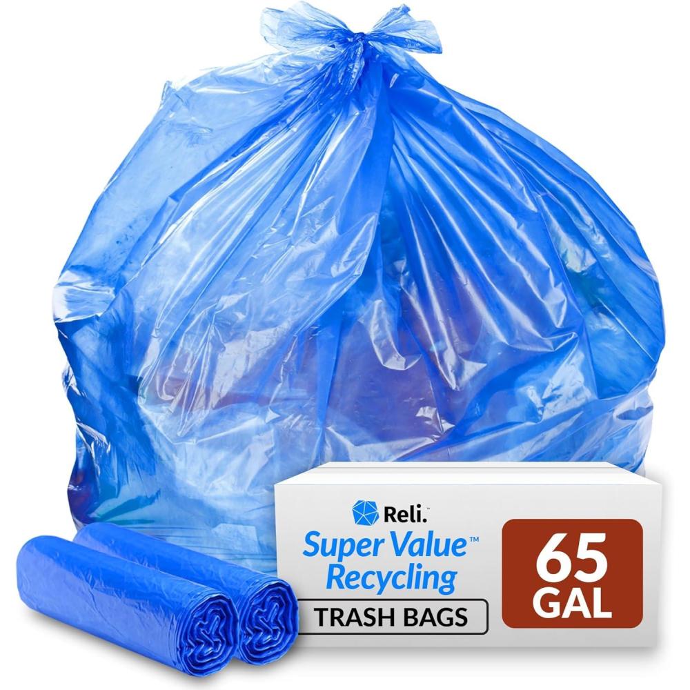 image:imageReli SuperValue 65 Gallon Recycling Bags  50 Count  Blue Trash Bags  Made in the USA
