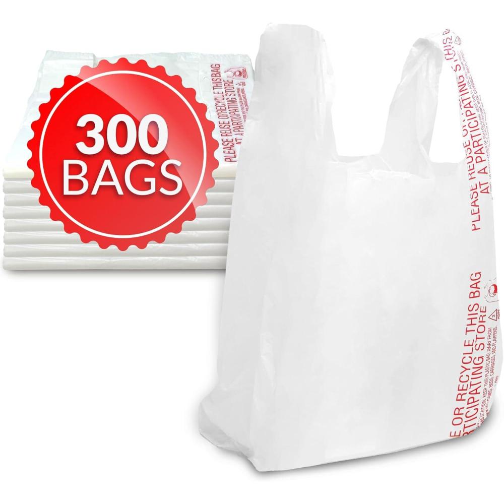 image:imageReli TShirt Bags 300 Count Plastic Bags Bulk Grocery amp Shopping White TShirt Sacks in Bulk 115 x 65 x 21