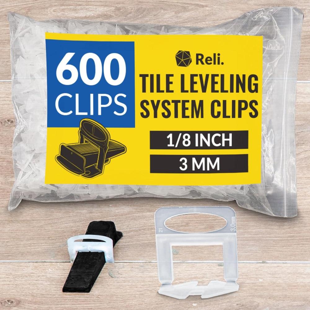 image:imageReli Tile Leveling System 18 Inch 600 Pcs Tile Spacers Clips for Professional Ceramic Stone Wall Floor Installation DIY Lippage Free Wedge Compatible Leveling System Clips 18 3mm Spacers