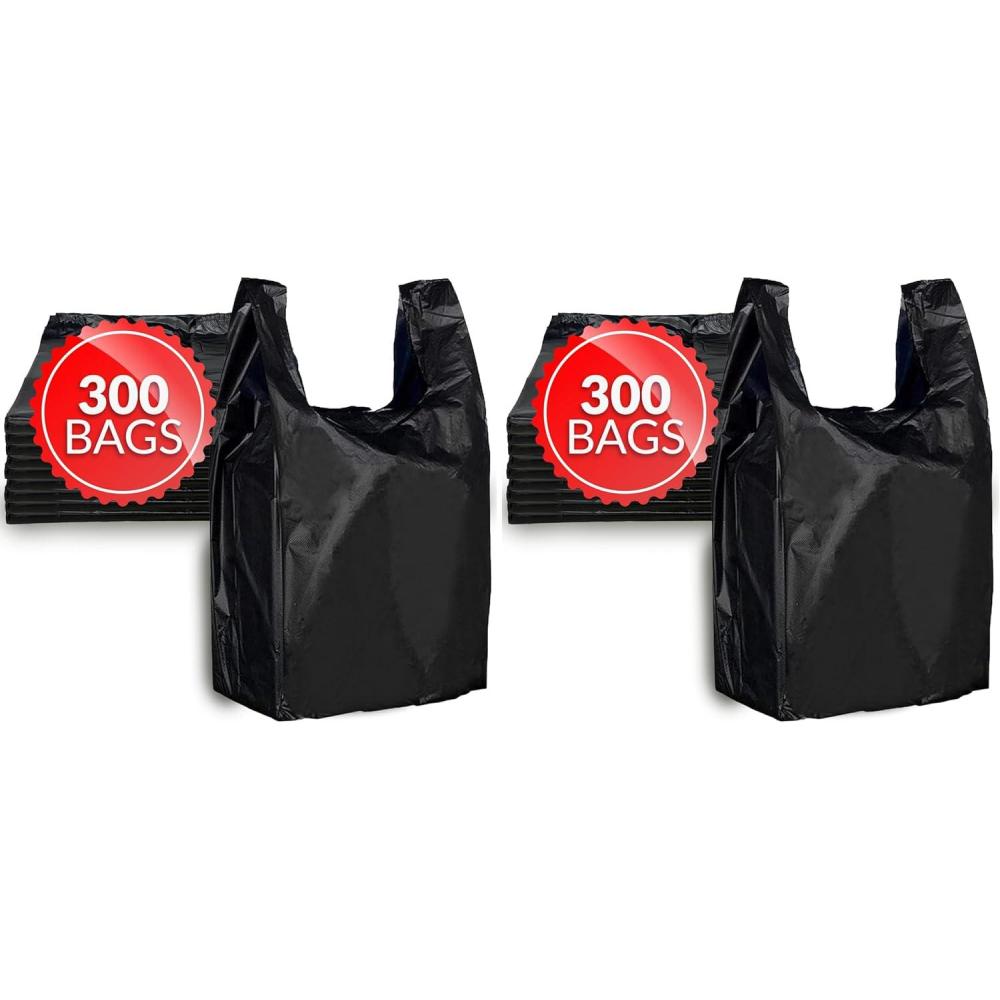 image:imageReli Tshirt Bags 300 Count Black 115 x 65 x 21 Black Plastic Bags Plain Grocery Shopping Restaurants115 x 65 x 21 300 Bags Pack of 2