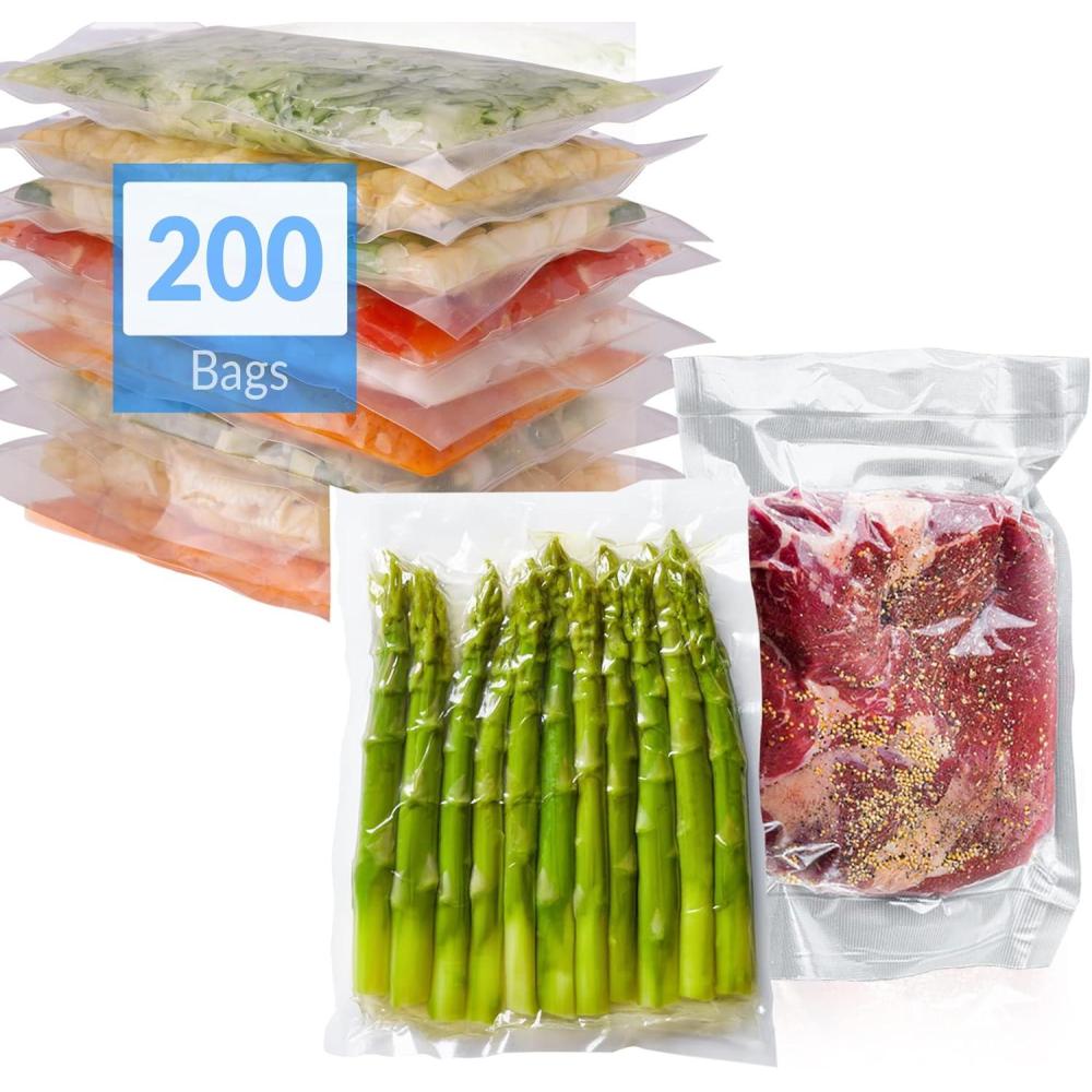 image:imageReli Vacuum Sealer Bags 8x12 in 200 Pack PreCut Embossed Vacuum Bag for Food BPA Free Food Sealer for Sous Vide Freezer Storage Meal Prep Quart Size Clear