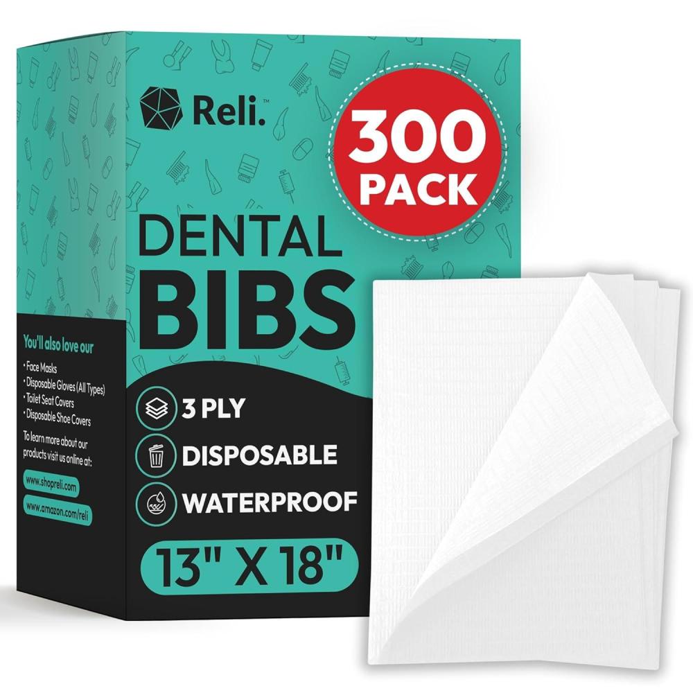 image:imageReli White Dental Bibs 300 Pack  13x18 Dental Bibs Disposable for Patients Dentists  3Ply Waterproof Disposable Sheets for Medical Tray Cover Nail Mat Tattoo Shop