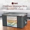 Reli. 60L Clothes Storage Bags (6 Pack) Foldable Closet Organizers & Closet Storage Containers | Foldable Bins with Lids, Handles | Large Clothing Bags for Towels, Toys, Blankets | Grey(6)