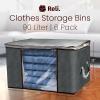 Reli. 90L Large Clothes Storage Bags (6 Pack) Closet Organizers and Storage Containers | Foldable Bins with Lids & Handles | Large Bags for Towels, Comforters, Blankets | Grey(6)