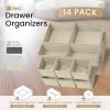 Reli. Drawer Organizer Clothes (14 Pack) | Dresser Drawer Organizers & Nursery Organization | Foldable Fabric Dresser Storage Dividers for Bras, Nursery, Changing Table, Baby Clothes, Clothing (Beige)