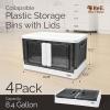 Reli. Storage Bins with Lids and Doors (4 Pack) | 8.4 Gallon Collapsible Storage Bins with Lids | Collapsible Stackable Plastic Cabinet with Built-in Wheels | Heavy Duty Closet Organizers