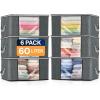 Reli. 60L Clothes Storage Bags (6 Pack) Foldable Closet Organizers & Closet Storage Containers | Foldable Bins with Lids, Handles | Large Clothing Bags for Towels, Toys, Blankets | Grey(6)