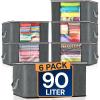Reli. 90L Large Clothes Storage Bags (6 Pack) Closet Organizers and Storage Containers | Foldable Bins with Lids & Handles | Large Bags for Towels, Comforters, Blankets | Grey(6)