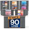 Reli. 90L Large Clothes Storage Bags (9 Pack) Closet Organizers and Storage Containers | Foldable Bins with Lids & Handles | Large Bins for Towels, Comforters, Blankets | Grey(9)