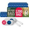 Reli. Biodegradable Dog Poop Bags Rolls (1200 Pack, 80 Rolls) | 9″x13″ Poop Bags | Unscented, Leak Proof Oxobiodegradable Pet Waste Clean Up | Blue Eco-Friendly | 2 Leash Clip Holders Included