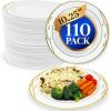 Reli. Disposable Plastic Plates, White & Gold Rim (110 Pcs, 10.25″) | Hard Plastic Dinner Plate | Elegant, Heavy Duty Disposable Round Platters for Party, Wedding, Event, Christmas (Gold Trim)