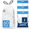 Reli. SuperFit Code J (60 Count) | Compatible with Simplehuman Code J | Dispenser Pack Custom Fit Liners | Drawstring Trash Bags | 30-45 Liter / 8-12 Gallon | White