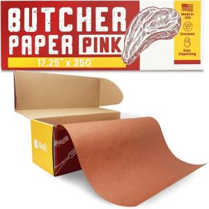 Made in USA | Bulk Value 17.25 in x 350 ft (4200 in) Reli. Pink Butcher Paper w/Dispenser Box | Serrated Cutting Blade | Food Grade Kraft Butcher Paper for Smoking Meat | Unwaxed, Meat Wrapping