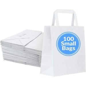 Reli. 100 Pack | 7″x3.15″x8″ | Small White Kraft Paper Gift/Shopping Bags | Retail, Merchandise, To Go, Parties, Small Items