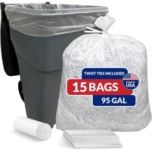 Reli. 95 Gallon Trash Bags (15 Count) | Clear | Twist Ties Included | Extra Tough, Leak-Proof, Heavy Duty Garbage Bags | Ideal for Large Clean Ups