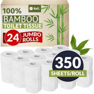 Reli. Bamboo Toilet Paper (24 Jumbo Rolls) | Bathroom Tissue Toilet Paper 2 Ply (350 Sheets/Roll) | Organic Bathroom Paper Bulk | Bamboo Chemical Free Toilet Tissue Rolls (8400 Sheets Total)
