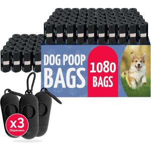 Reli. Dog Poop Bags Rolls (1080 Pack, 72 Rolls) | 9″x13″ Poop Bags for Dogs | Unscented, Leak Proof for Doggie/Pet Waste Clean Up | Black | 3 Leash Clip Holders Included | Bulk