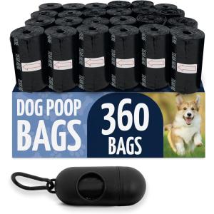 Reli. Dog Poop Bags w/Holder (360 Pack – 24 Rolls) | Leash Clip Dispenser | 9×13″ Large Dog Bag for Poop | Black Pet Waste Carrier Refills w/Clip Dispenser | Unscented, Leak Proof