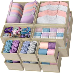 Reli. Drawer Organizer Clothes (14 Pack) | Dresser Drawer Organizers & Nursery Organization | Foldable Fabric Dresser Storage Dividers for Bras, Nursery, Changing Table, Baby Clothes, Clothing (Beige)