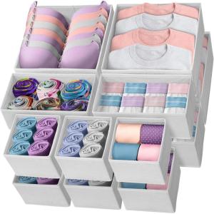 Reli. Drawer Organizer Clothes (14 Pack) | Organization for Dresser, Closet, Nursery, Baby Clothes | Foldable Fabric Dresser Dividers for Bra, Underwear, Socks (White)