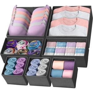 Reli. Drawer Organizer for Clothes (7 Pack) | Gray Dresser Organizer for Clothing | Foldable Fabric Drawer Bins for Bras, Nursery, Baby Clothes, Underwear, Socks | Dresser Storage Dividers