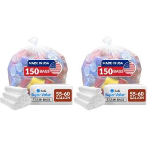 Reli. Easy Grab Trash Bags, 55-60 Gallon (150 Count) (Clear) – Star Seal Super High Density Rolls – Heavy Duty Can Liners, Garbage Bags, Bulk Bags – 50, 55, 60 Gallon Capacity(1 Count (Pack of 300))