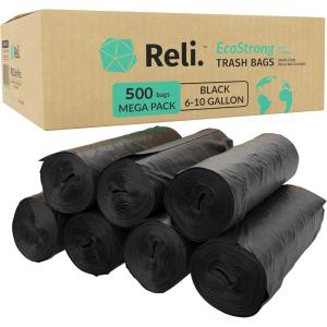 Reli. EcoStrong 6-10 Gallon Trash Bags | 500 Count Bulk | Black | Eco-Friendly | Made from Recycled Material(1 Count (Pack of 500))