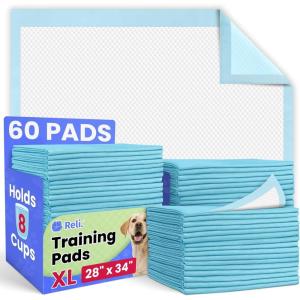 Reli. Leak-Proof Puppy Pads (60 Pack) | Pee Pads for Dogs | 8 Cups Absorbency for Multiple Dog & Pet Potty Training, Extra Large 28×34