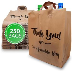 Reli. Reusable Thank You Bags | 250 Pack, 2 Mil | Brown/Kraft Shopping Bags Plastic | 12″ L x 6.75″ W x 14″ H | Ideal for Groceries, Retail, Food Take Out/To Go, Small Business(Medium)