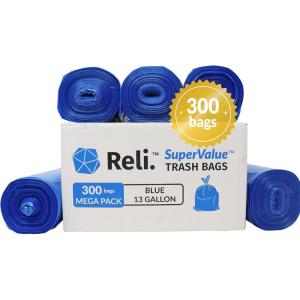 Reli. SuperValue 13 Gallon Recycling Bags | 300 Count | Tall Kitchen | Blue Trash Bags(1 Count (Pack of 300))