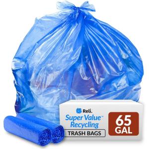 Reli. SuperValue 65 Gallon Recycling Bags | 50 Count | Blue Trash Bags | Made in the USA