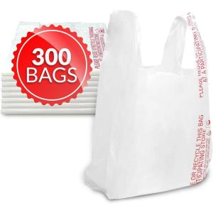 Reli. T-Shirt Bags (300 Count) Plastic Bags – Bulk Grocery & Shopping – White T-Shirt Sacks in Bulk (11.5″ x 6.5″ x 21″)