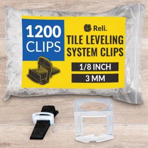 Reli. Tile Leveling System 1/8 Inch (1200 Pcs) Tile Spacers Clips for Professional Ceramic Stone Wall Floor Installation, DIY | Lippage Free, Wedge Compatible Leveling System Clips | 1/8″, 3mm Spacers