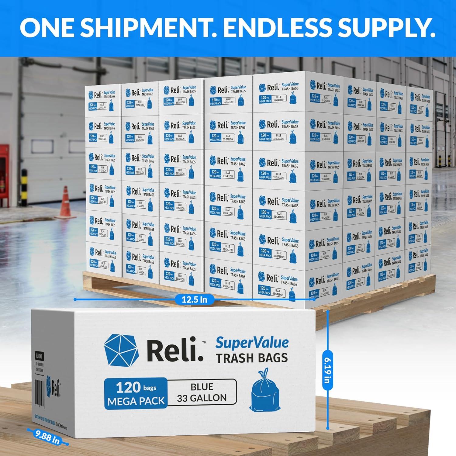 image:imageReli 33 Gallon Recycling Bags Heavy Duty 14400 Total 120 BagsCase 120 CasesPallet Made in USA Blue