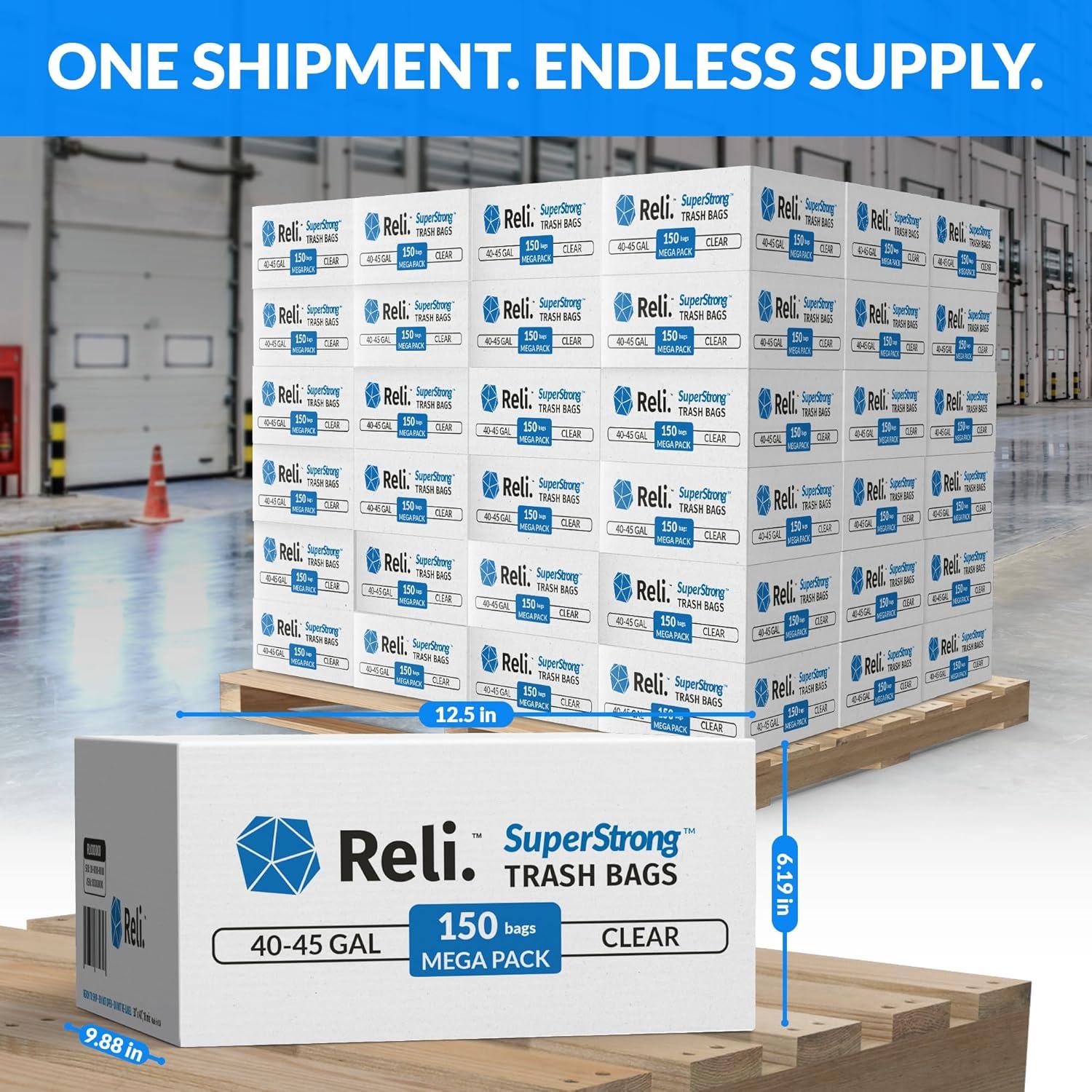 image:imageReli 40 to 45 Gallon Trash Bags Heavy Duty 10800 Total 150 BagsCase 72 CasesPallet Made in USA Clear