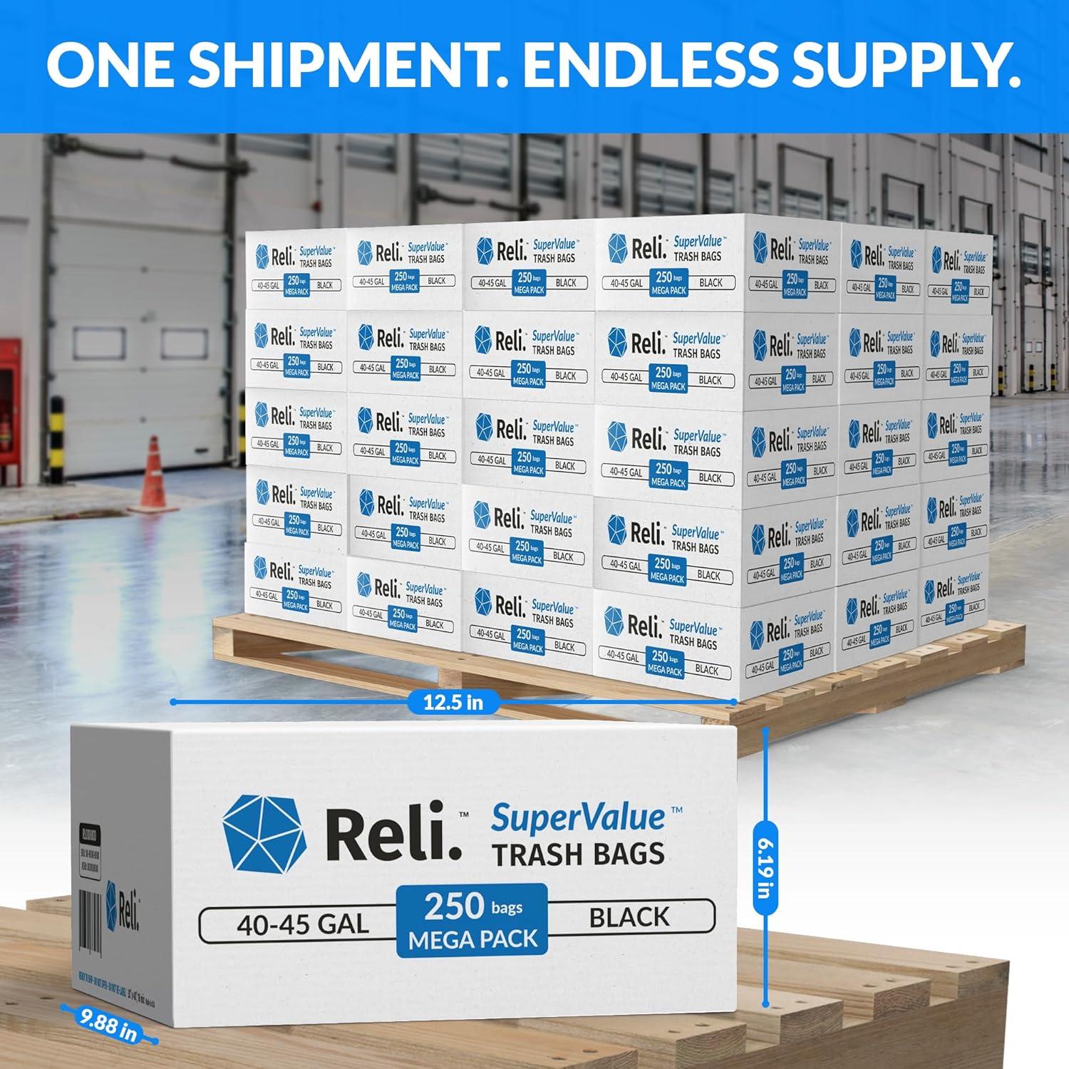 image:imageReli 40 to 45 Gallon Trash Bags Heavy Duty 15000 Total 250 BagsCase 60 CasesPallet Made in USA Black