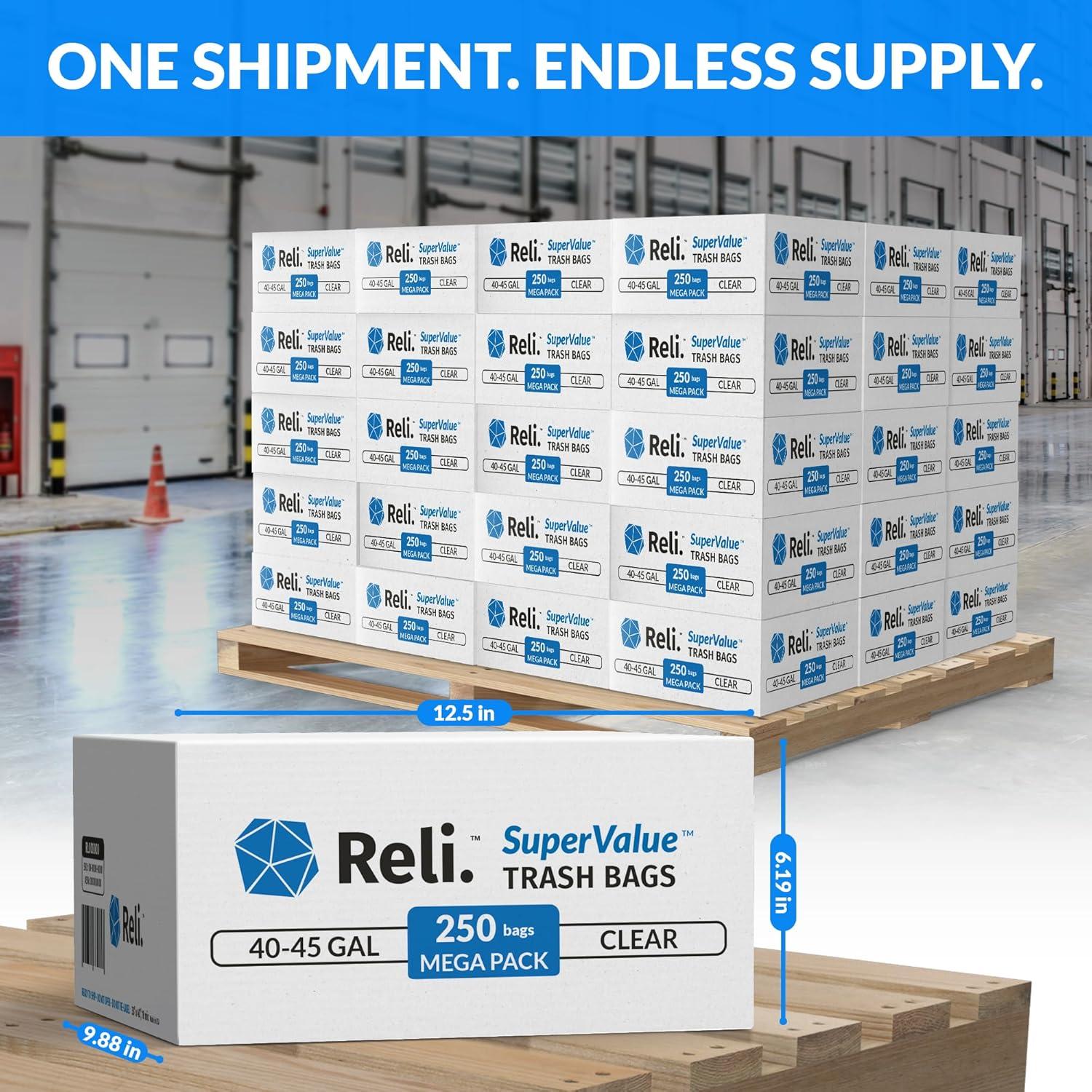 image:imageReli 40 to 45 Gallon Trash Bags Heavy Duty 15000 Total 250 BagsCase 60 CasesPallet Made in USA Clear