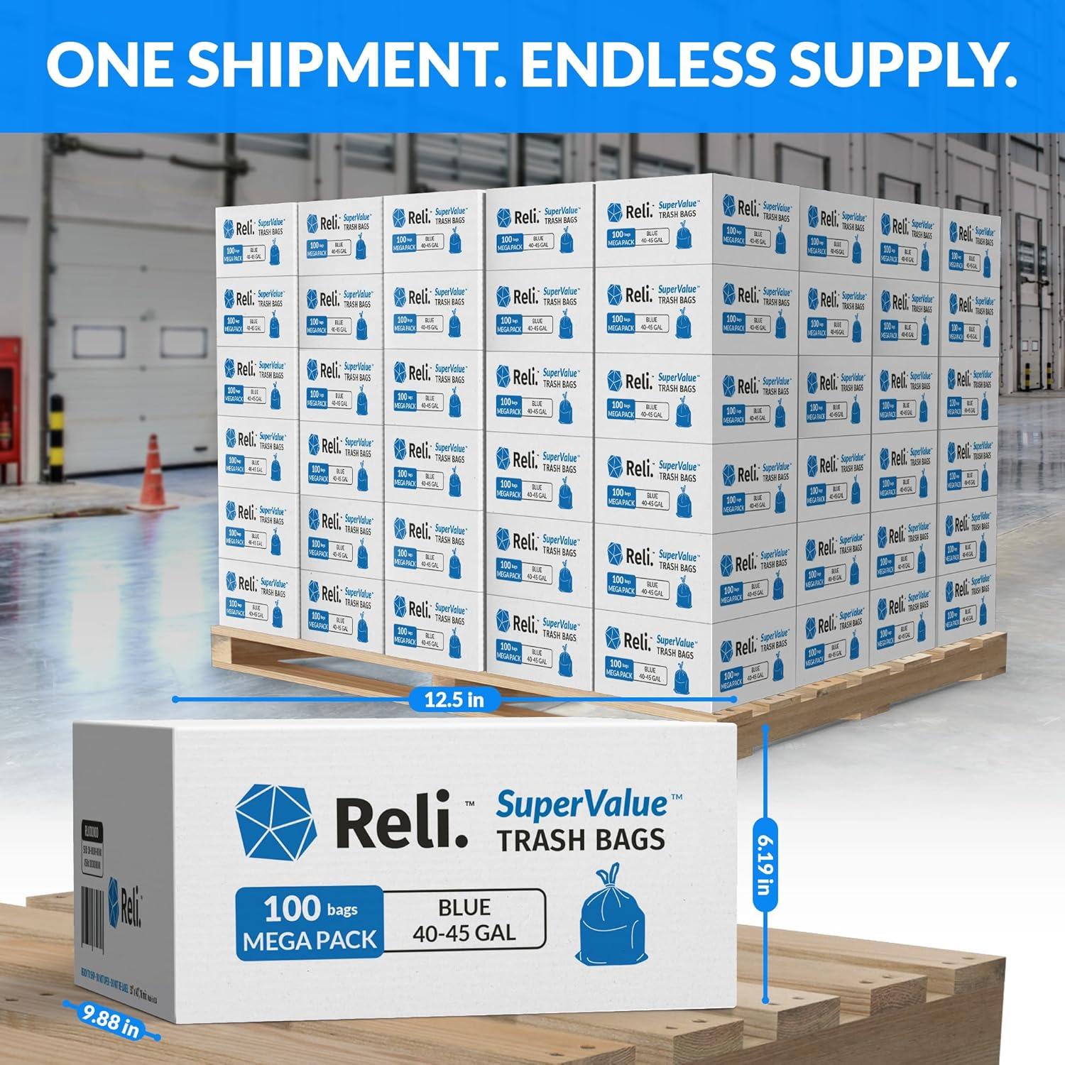 image:imageReli 4045 Gallon Recycling Bags Heavy Duty 10800 Total 100 BagsCase 108 CasesPallet Made in USA Blue