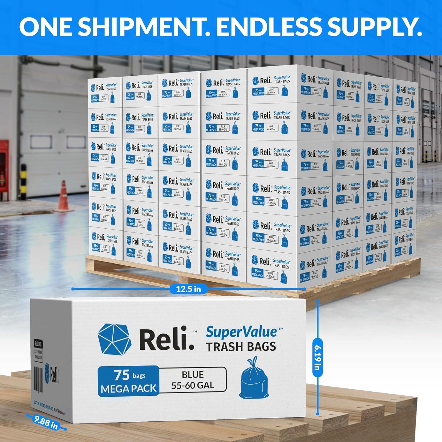 image:imageReli 5560 Gallon Recycling Bags Heavy Duty 8100 Total 75 BagsCase 108 CasesPallet Made in USA Blue