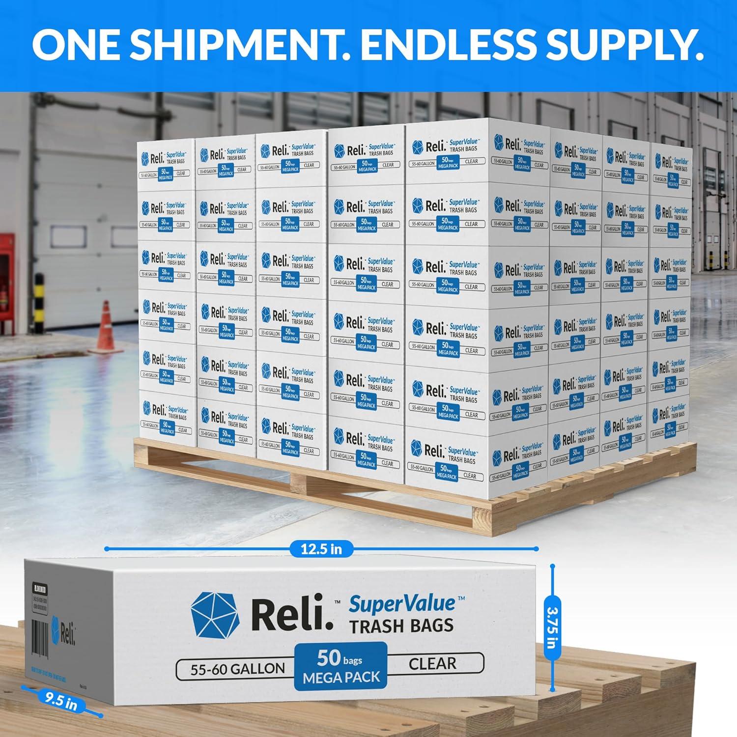 image:imageReli 5560 Gallon Trash Bags Heavy Duty 8000 Total 50 BagsCase 160 CasesPallet Made in USA Clear